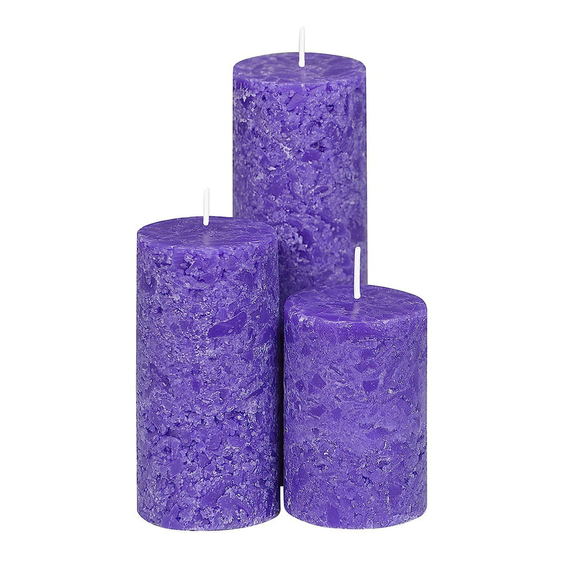 CD Crafts Fragrance Pillar Candles Marble Finish (Lavender Fragrance) Candle Set of 3