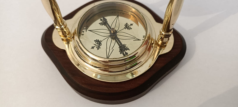 SOHRAB NAUTICALS Antique Brass Hanging Table Watch with Directional Compass Full Brass for Your Office Table & Home Decor and etc, Size L=12.5 H=15.5 CM and dial Compass & Watch Size 5cm