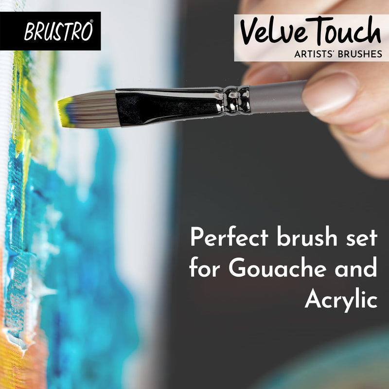 Brustro VelveTouch Artist Brushes for Gouache, Acrylics, Watercolor, and Oil. Brush Set of 6