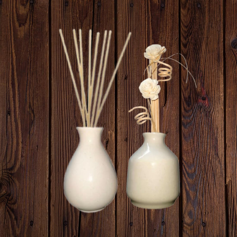 Zamfony Two Ceramic Diffuser Set with 10 Natural Reed Sticks and 6 Flower Stick for Home Decor Products (Ivory)(Note:Oil not Included)