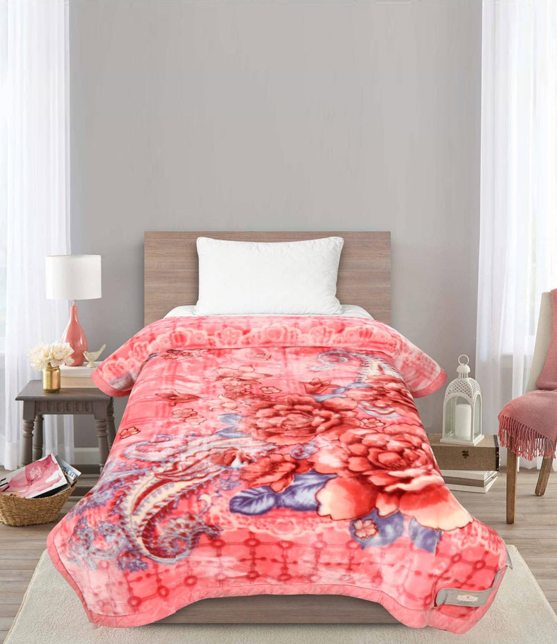 Signature Comfy Single Bed Blanket | 2 Ply Super Soft | Weight 3.5 kg | Cozy & Warm Seasons | Ideal for Single Beds (Pink)