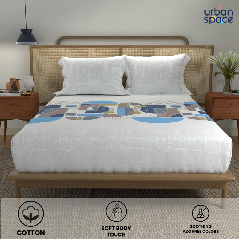 Urban Space Divine 100% Cotton Bedsheet for Double Bed with 2 Pillow Covers, Double Bedsheet (Size 90 x 100 inches, Binary Sky Blue)