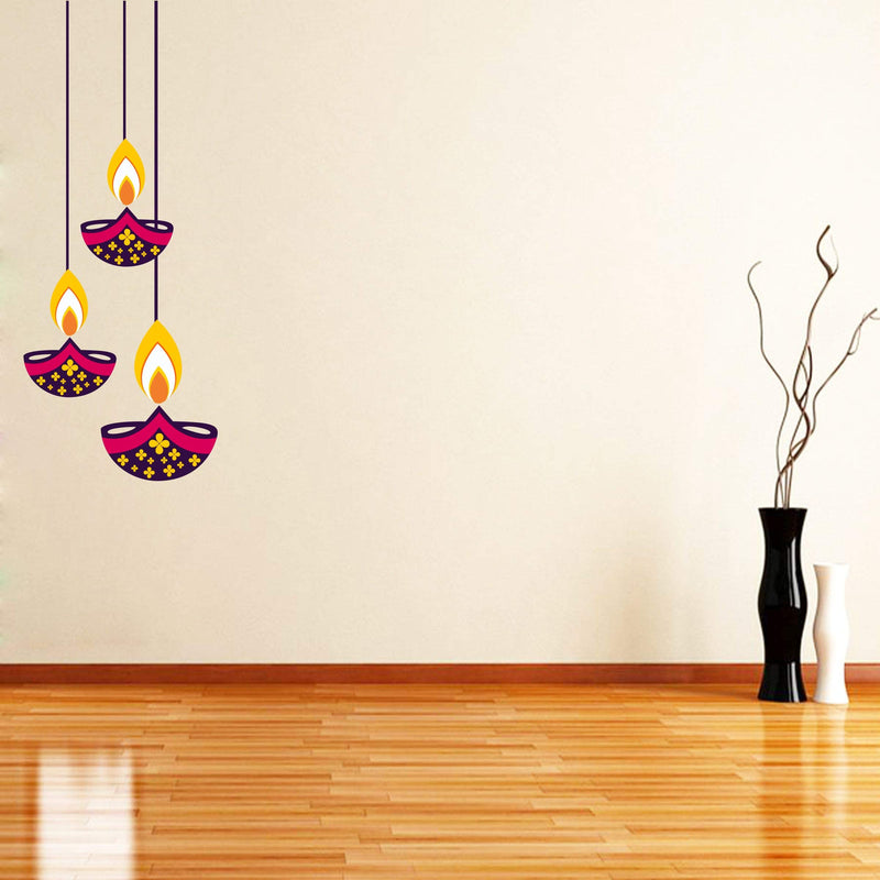 Sticker Hub AS197 Vinyl Decorative Diya Wall Sticker (Multicolour, 60 cm X 24 cm)