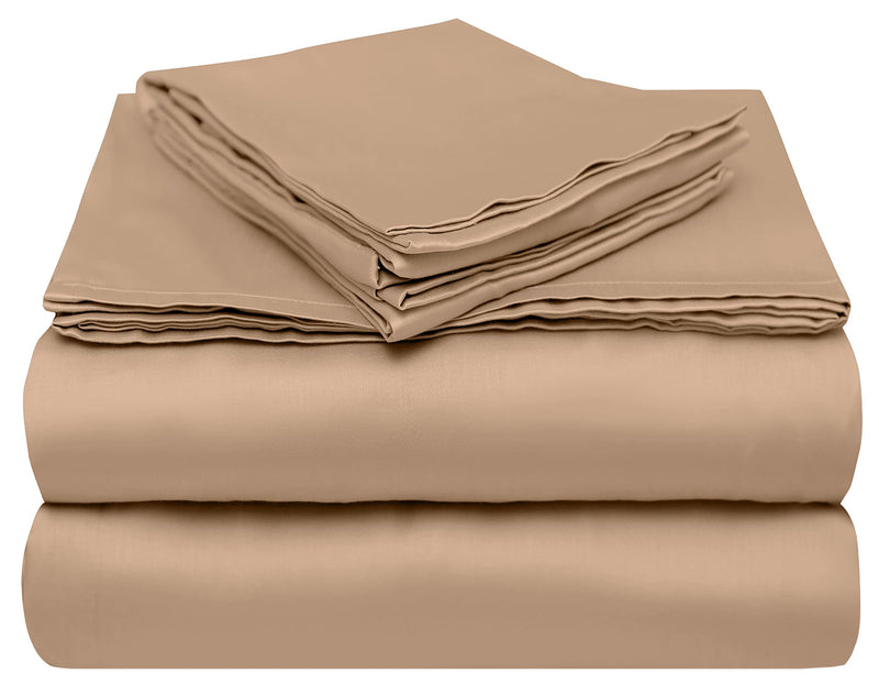 Classic Luxury USA Pima Cotton Sateen 4 Piece Bed Sheet Set - 100% USA Pima Cotton - Ultra Soft & Silky, Smooth Finish Plush Sheets (Tan, Queen)