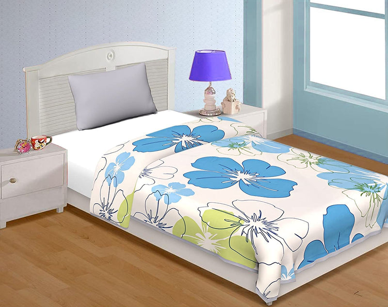 TEEJA Poly Cotton Flower Printed Reversible Double Bed Comforter Dohar/Blanket//Quilt (Multicolor) (Big Blue, Double Bed) (Big Blue, Double Bed)