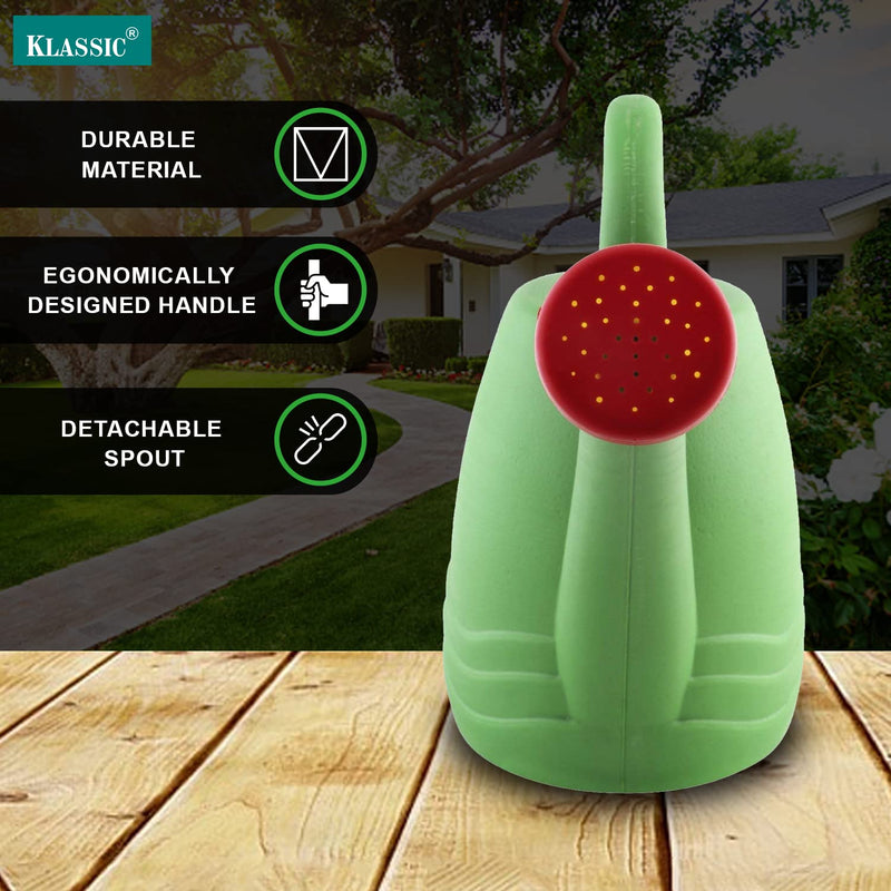 Klassic Watering Can (1.8L)| Plastic Green Water Can with Sprayer for Plants/Garden | Indoor Outdoor Watering Shower Can | Sprinkler for Plants | Watering Hand Bottles for Garden | Water Spray Can