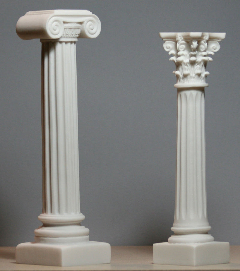 Set 2 Greek Columns Ionic & Corinthian Style Pillar Pedestal Decor Sculpture