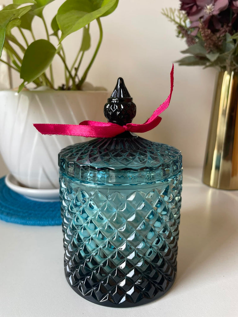 Blue Crystal Jar Soy Candles, Scented Candle Set in Decorative Glass Holders (Pomo Grenade)