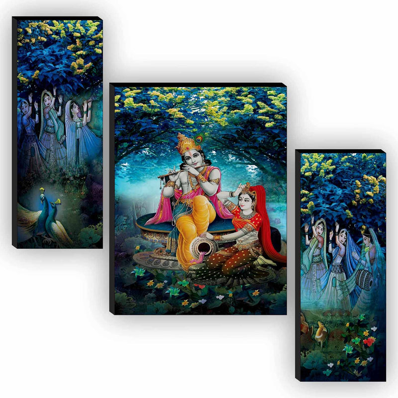 SAF Religious Radhe Krishna UV Textured Painting& SAF Set of 3 Radha Krishna UV Textured Religion Home Decorative Item Self Adhesive Painting 18 Inch X 12 Inch SANFJM31047