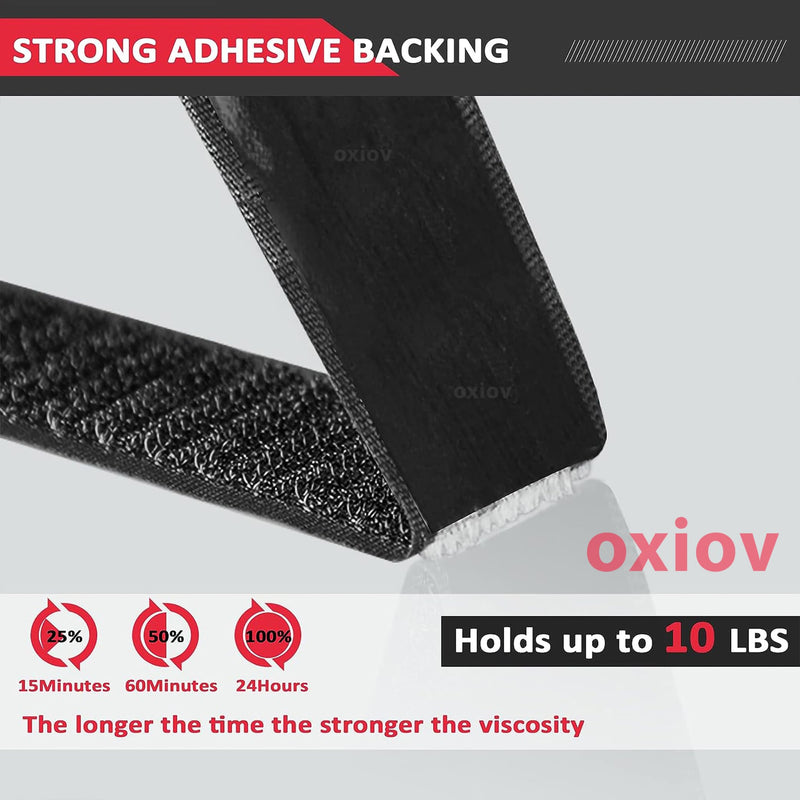 OXIOV Self Adhesive Hook and Loop Tape | Nylon Self Adhesive Heavy Duty Strips Fastener for Home Office School Car and Crafting Organization (Black) (5M*25 mm)