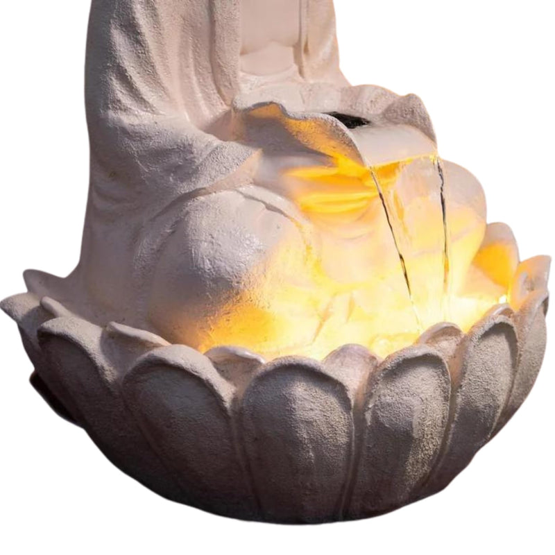 Swarnhouse Buddha Lotus Water Fountain with Light, 91 cm, Decorative Outdoor Garden Fountain for Home and Office 3 Feet (Cream)