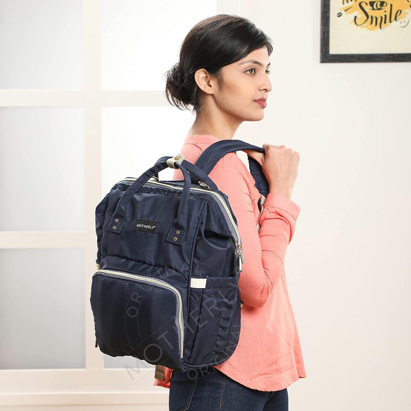 motherly Diaper Bags for Mom Travel Basic Edition|6 Month Warranty |(Navy Blue)