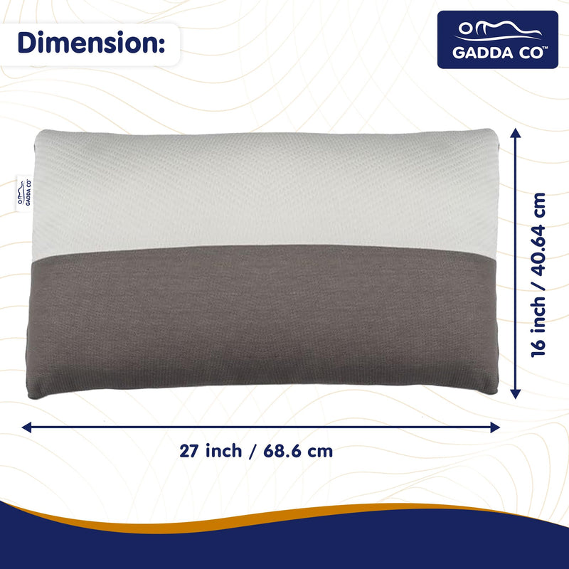 GADDA CO Height Adjustable Hollow Fibre Sleeping Pillow with Zip | Set of 1 (White and Grey, 27 X 16 Inch) 6 Months Warranty - Hollow Staple Fiber Filler