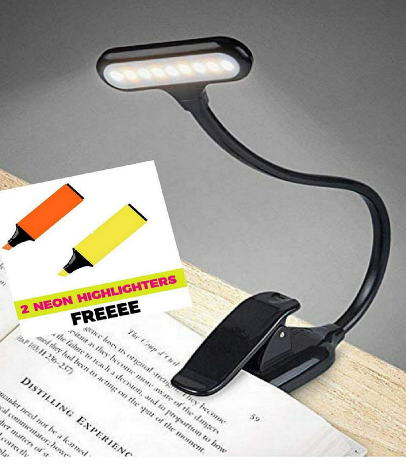 SHOPOPOYE Reading Light for Book - Study Table Night Reading Lamp for Bed Side Rechargeable USB LED Clip on with 3 Modes, ABS Plastic with 1.8W for Laptop,Stand -(1 Yr Warranty)(Black)