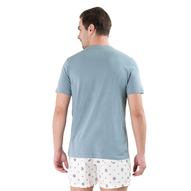 U.S. POLO ASSN. Men Crew Neck Brand Print Le001 Lounge Regular Fit T-Shirt-Pack of 1 (Lead L), Light Blue