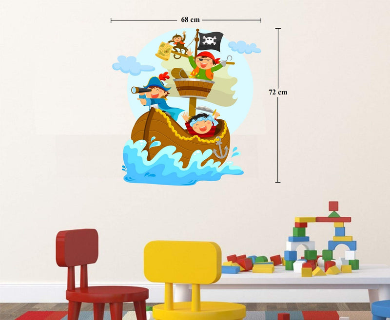 Asmi Collections Wall Stickers Happy Pirates Sailing in Their Ship