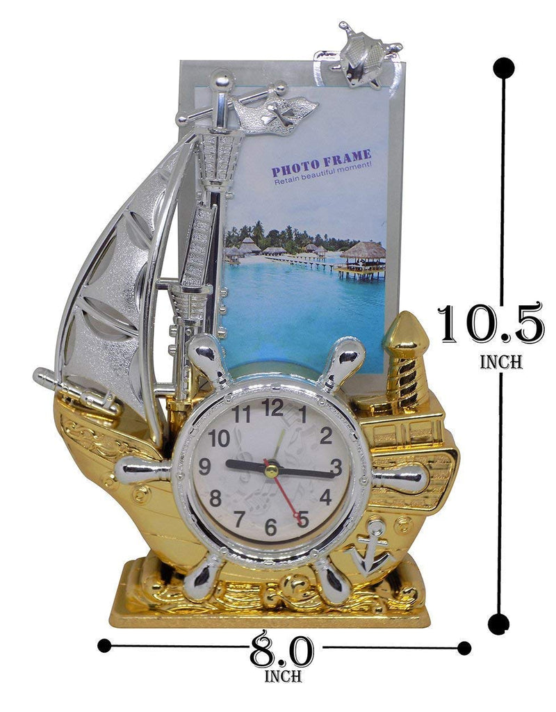 Wizme Set of 6 Ship Style Table Clock with Photo Frame for Home D�cor and Gifting Purpose (30 Grams) Pack of 1