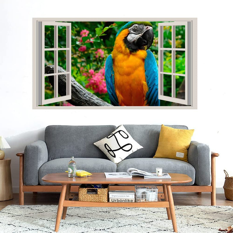 GADGETS WRAP Printed Wall Decal Sticker Fake Window Style Decal (90cm x 50cm) - Parrots