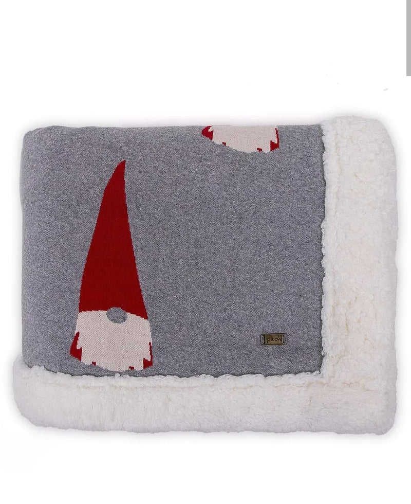 CORAL TREE Christmas Santa -Sherpa Blanket for Kids - Light Grey & Ivory Cotton Knitted Blanket with Santa Print Christmas Blanket