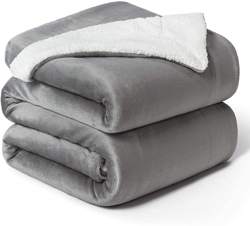 BSB HOME Polyester Micromink Warm Sherpa Super Soft Flannel Solid/Plain Blanket for Light/Mild Winter, Grey, Size 150 x 230 Cms (Approx 4.7 x 7 ft, Single)