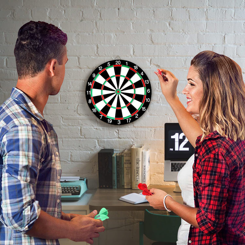 AB SALES Dart Board Game Set - 15" Double Sided Usable Dartboard with 6 Steel Tip Darts, Excellent Indoor & Outdoor Party Game, Christmas Birthday Gifts for Adults Teens Family Office Leisure Sport