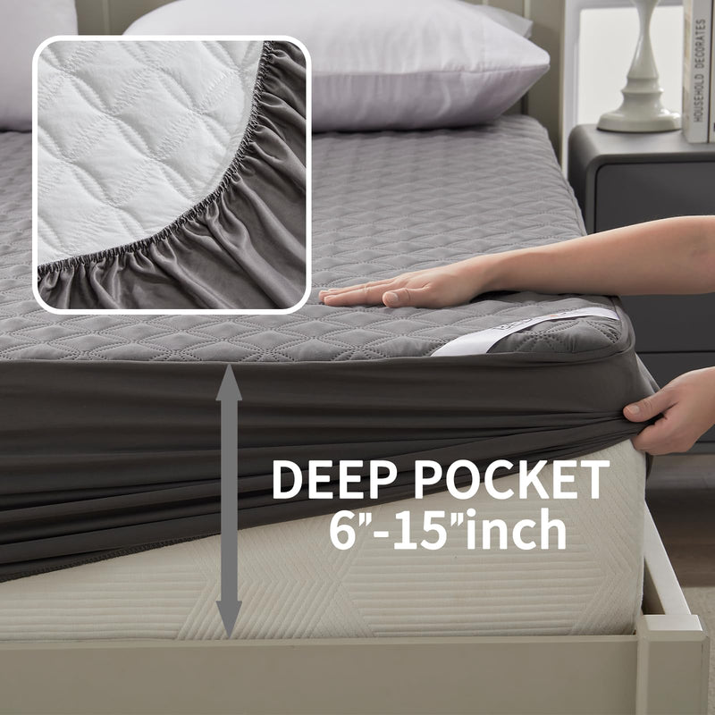 2 Pack Waterproof Mattress Protector, Twin Size Mattress Pad Noiseless with Deep Pocket Fitted for 6"-18", Soft & Breathable Dirt-Proof Single Bed Mattress Cover for Kids Bedroom, Dorm Room (Gray)