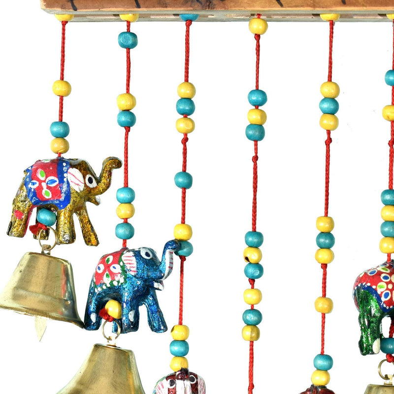 Bhumiyaan Rajasthani Wood Based Hand Made Elephant Wind Chime with Bells for Home/Office/Garden Decoration Door/Wall Hanging (1)