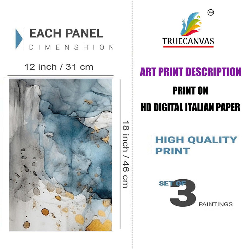 TRUECANVAS Abstract HD Print Painting Set of 3 With Frame for Home, Living Room Gallery & Office, White, Size - 13.50 x 19.50 inch, SF181