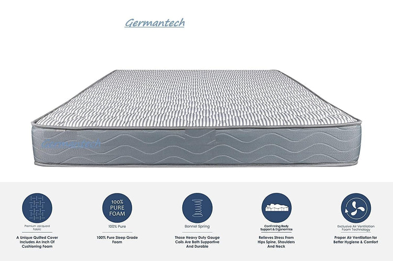 GERMAN TECH Double Bed Mattress High Density Foam Pocket Spring Bed Mattress Soft Foam & Comfortable Sleep Mattress (72×47×8 Inch) 12 Year Warranty