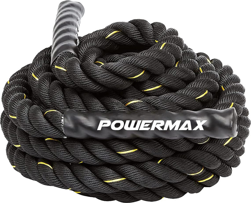 PowerMax Fitness RB-9M Gym Battle Rope with Protective Hand Grip for Strenghth Training Exercise and Home Gym Workout