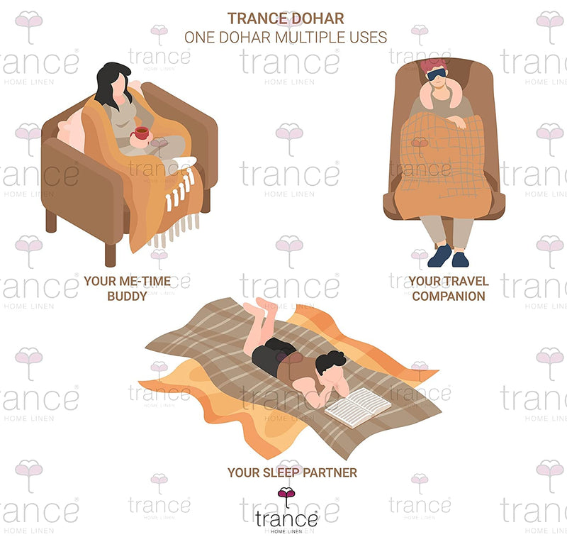 Trance Home Linen Pure Cotton Reversible Dohar Single Bed Size | Ac Blanket Comforter | Soft Light-Weight Bed Blanket (56 X 88 Inch, Alphabets With Dolls, Pack Of 1), Amber, 200 TC