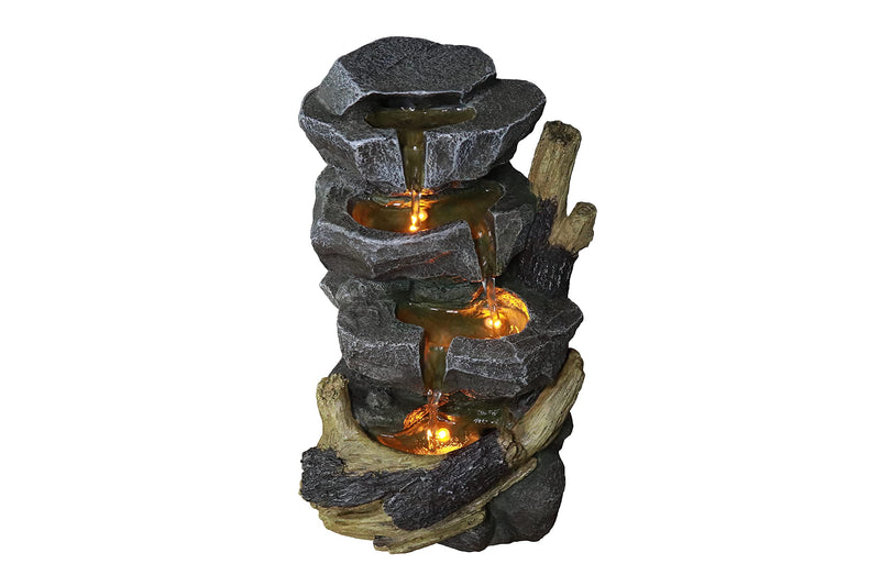 Tabletop Water Fountain with LED Lights -4 Step Rock Falls Indoor Waterfall Feature