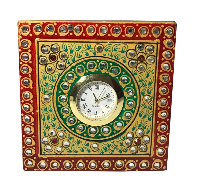 Craferia Export Handmade Marble Stand Table Clock with Meenakari Art Work/Showpiece/Handicraft/Home Decor