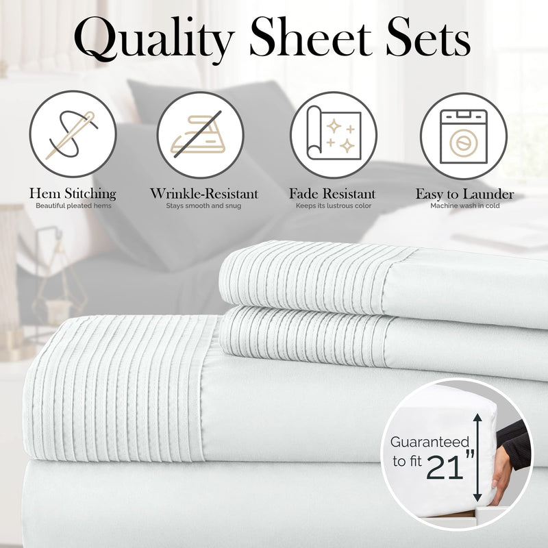 King, Bright White : Southshore Fine Linens® - 4 Piece - Extra Deep Pocket Pleated Sheet Set, King, Bright White