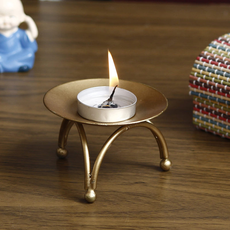 eCraftIndia Handcrafted Golden Metal Tea Light Candle Holder Stand - Elegant Decorative Tea Light Holder for Home Or Special Occasions, Perfect for Weddings, Parties.