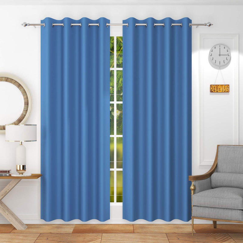 HOME UTSAV 2 Piece Blackout Faux Silk Superior Plain Opaque Curtains for Door 7 Feet, Sky