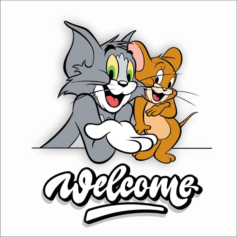 Wall Attraction Welcome Tom and Jerry Wall Sticker & Mural Sticker for Wall Size - 53x58cm NBD59