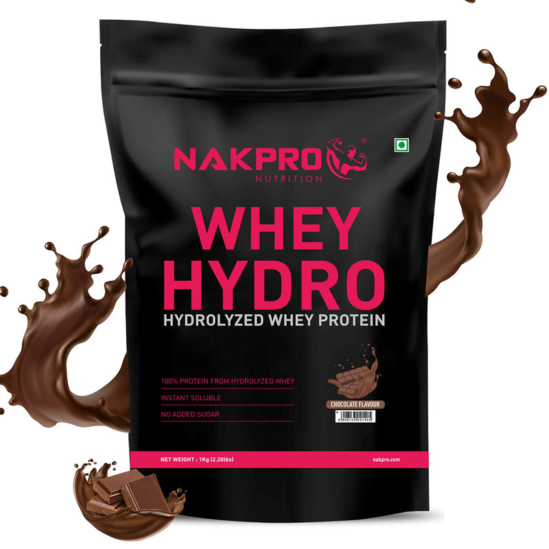 NAKPRO HYDRO Whey Protein Hydrolyzed | 25g Protein, 5.8g BCAA | Easy Mixing, Low Carbs, Easy Digesting Whey Protein Supplement Powder for Men, Women & Athletes | 1 Kg (Chocolate)