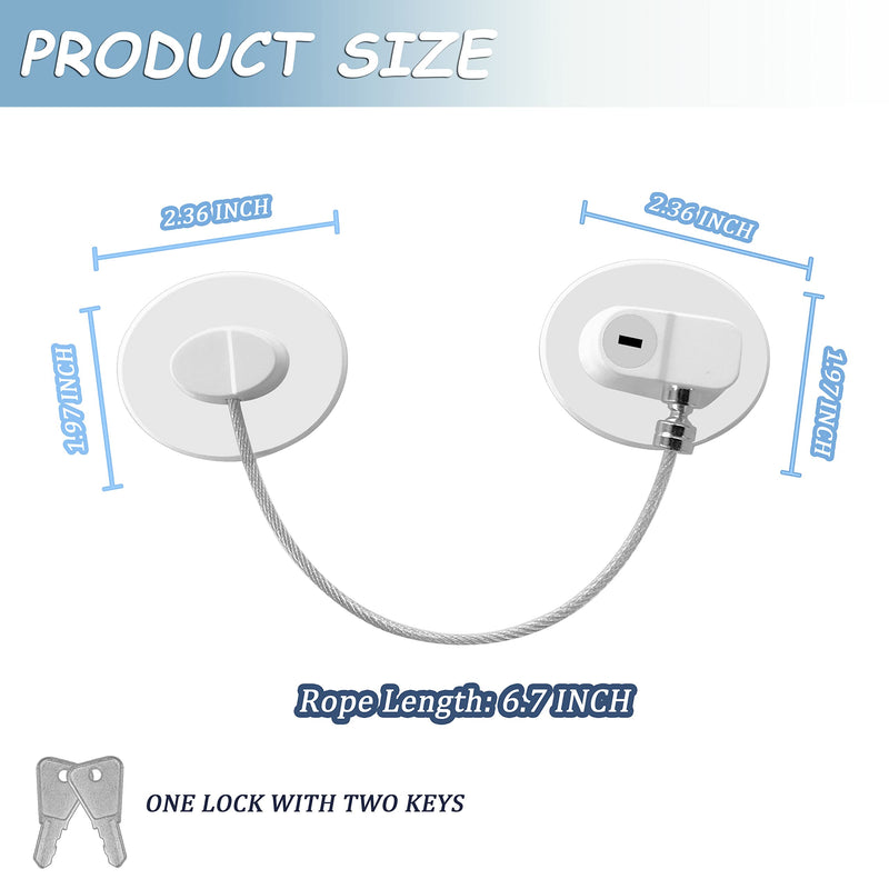 2 Pcs Refrigerator Lock, Fridge Locks for Kids, Cabinet Locks with Keys, Mini Fridge Locks for Kids, Used in Refrigerator Door, Cabinets, Drawers, Toilet Seat(White, 2 Pack)