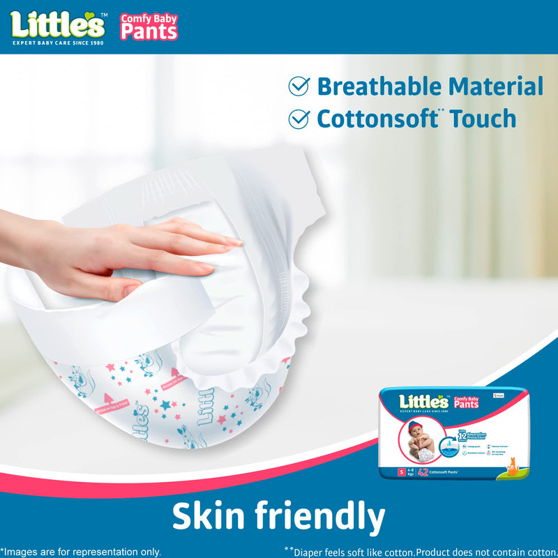 Little's Baby Pants Diapers,Small (S),4-8 kg,42 Count, with Wetness Indicator & 12 Hours Absorption