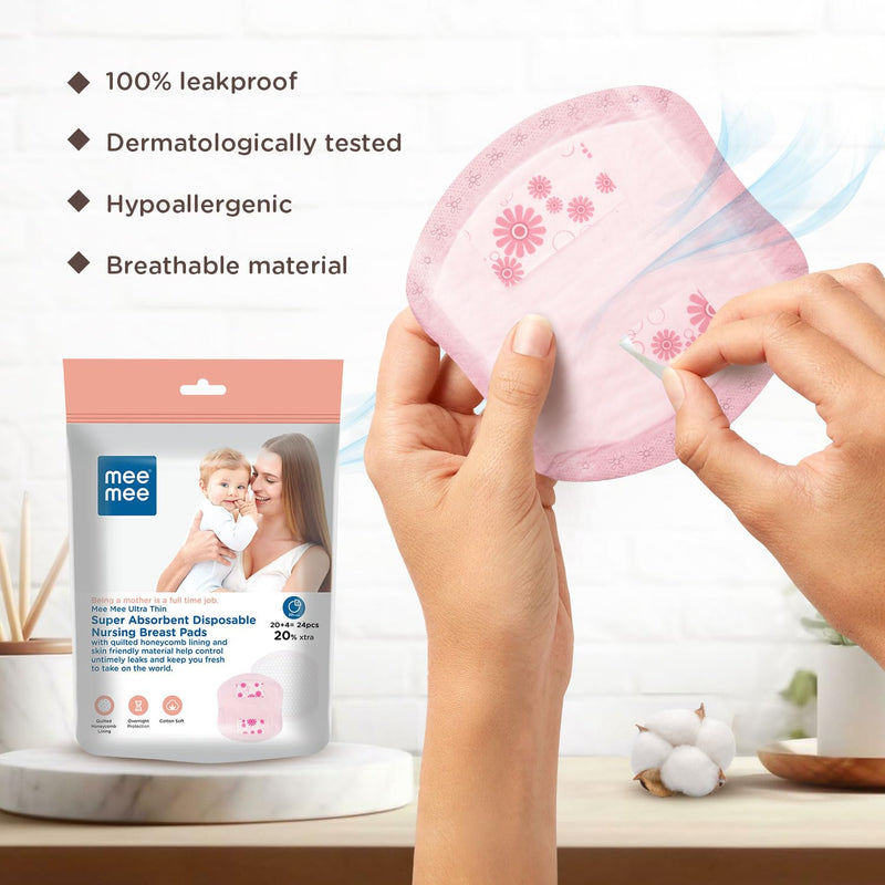 Mee Mee Ultra Thin Disposable Nursing Breast Pads 24 Pcs, Super Absorbent Maternity Pads