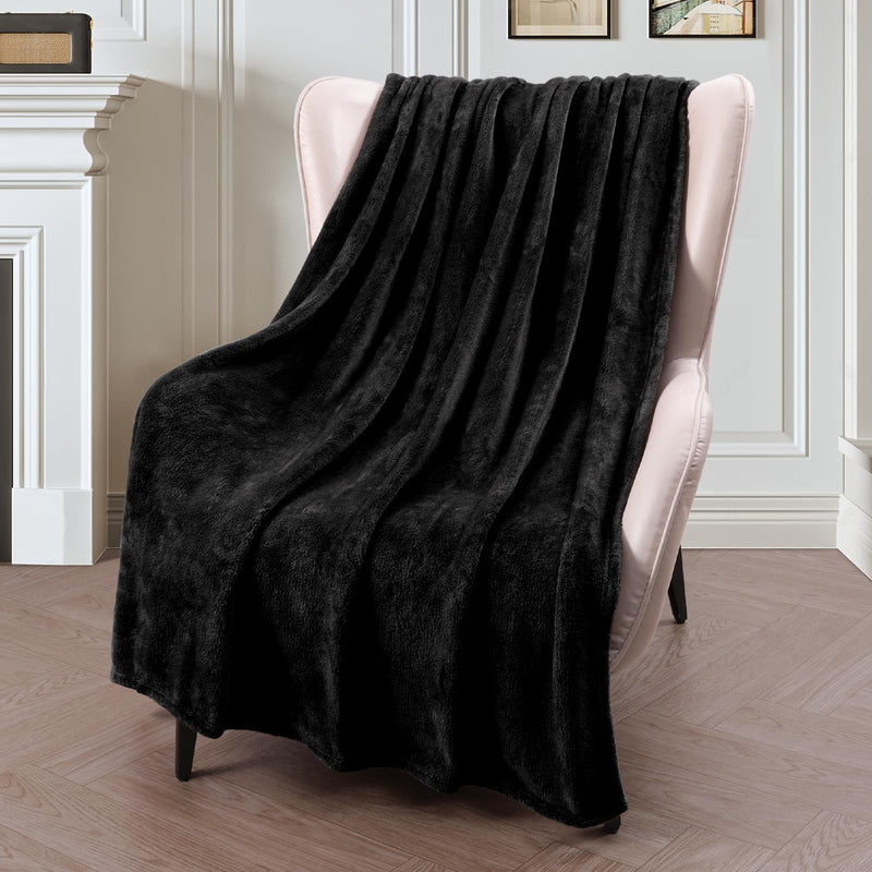 Black : Luxury Flannel Velvet Plush Throw Blanket – 50" x 60" (Black) by Exclusivo Mezcla