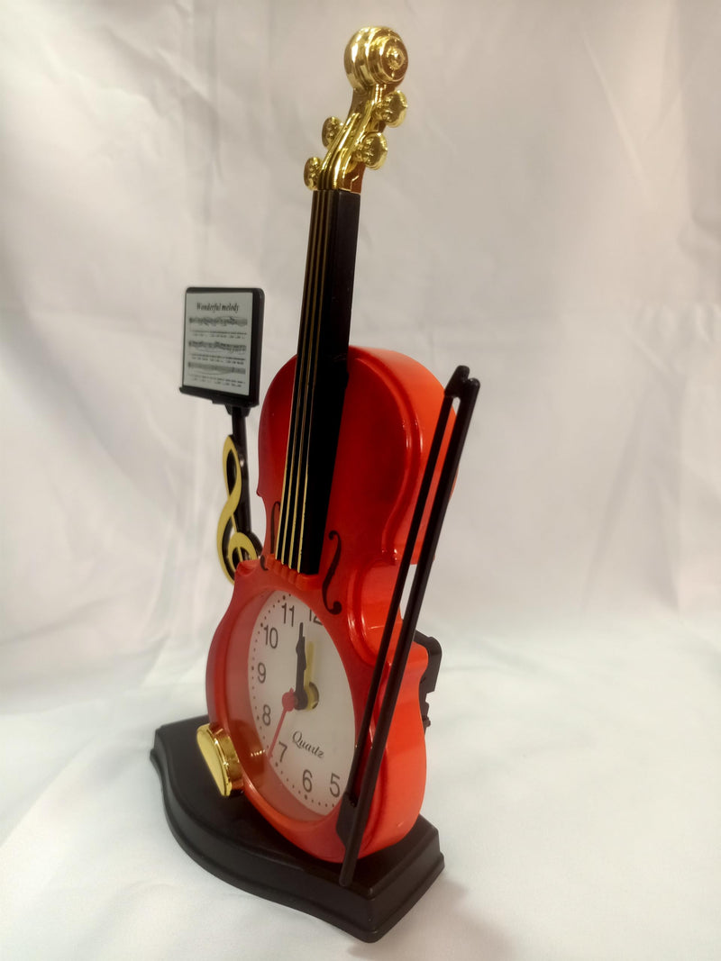 Sri Sainath Enterprises Guitar Design Table Clock / RED Colour Table Clock with ALARAM / Size:- 9.5 in Height, 3.5 in Width.