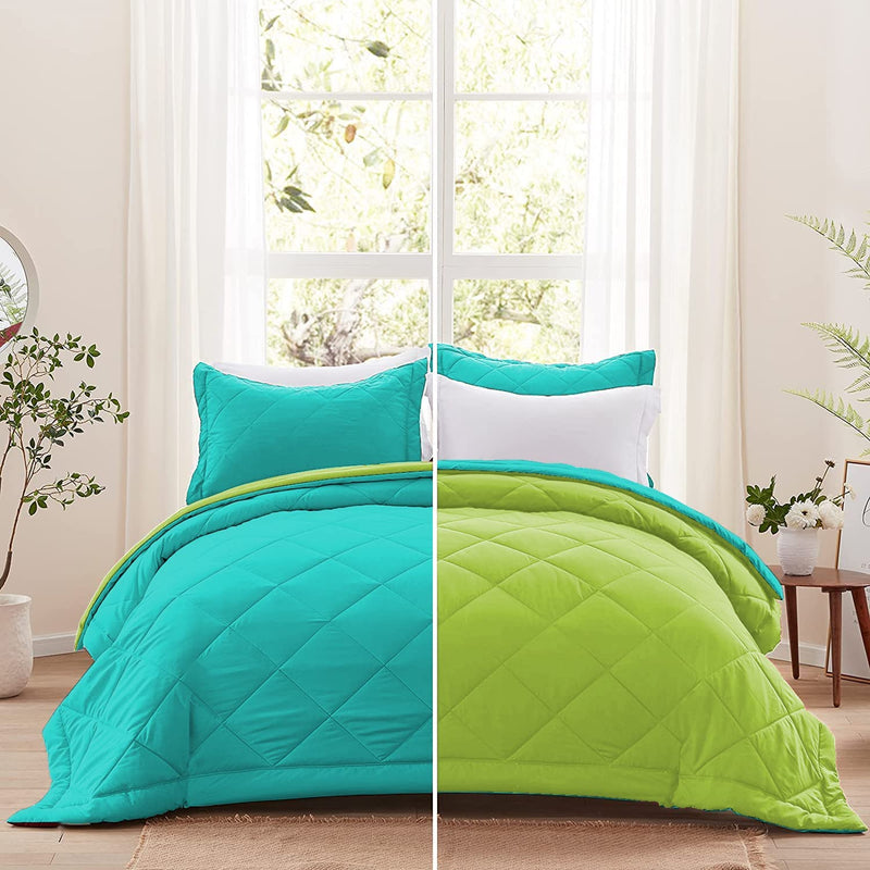 Dream Homme 200 GSM Microfibre Reversible Comforter Double Bed Blanket for Winter (Aqua & Green)