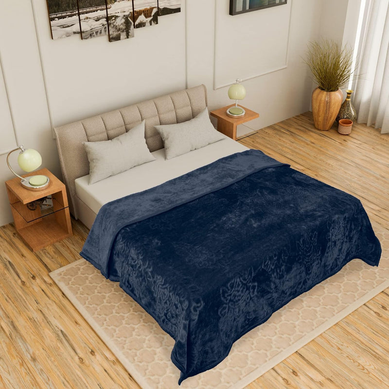 Slickcomfort Polycotton Fabric Ultra Soft Luxurious Embossed Very Warm Korean Mink Blanket for Winter (Gray, Single Bed)