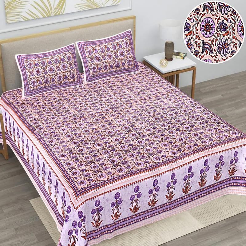 Beautiful Purple Cotton King Bedsheet with 2 Pillow Covers-ETH-PEOXF-142-PRPL