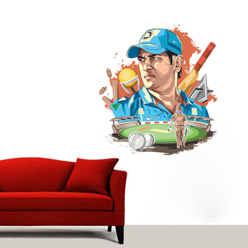 Sticker Yard Ms Dhoni Cricket Vinyl Wall Sticker for Living Room/Bedroom/Office and All Decorative Wall Stickers Size 55X55CM