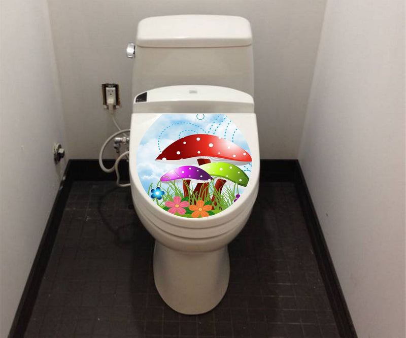 Asmi Collections Toilet Seat Wall Stickers Flowers and Mushrooms