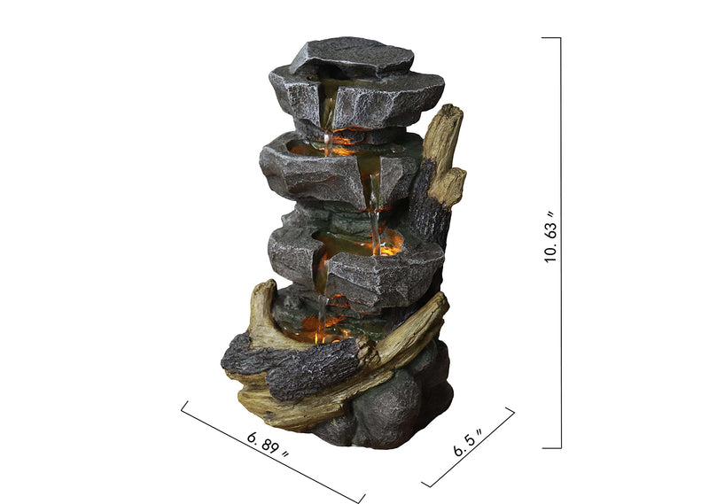 Tabletop Water Fountain with LED Lights -4 Step Rock Falls Indoor Waterfall Feature