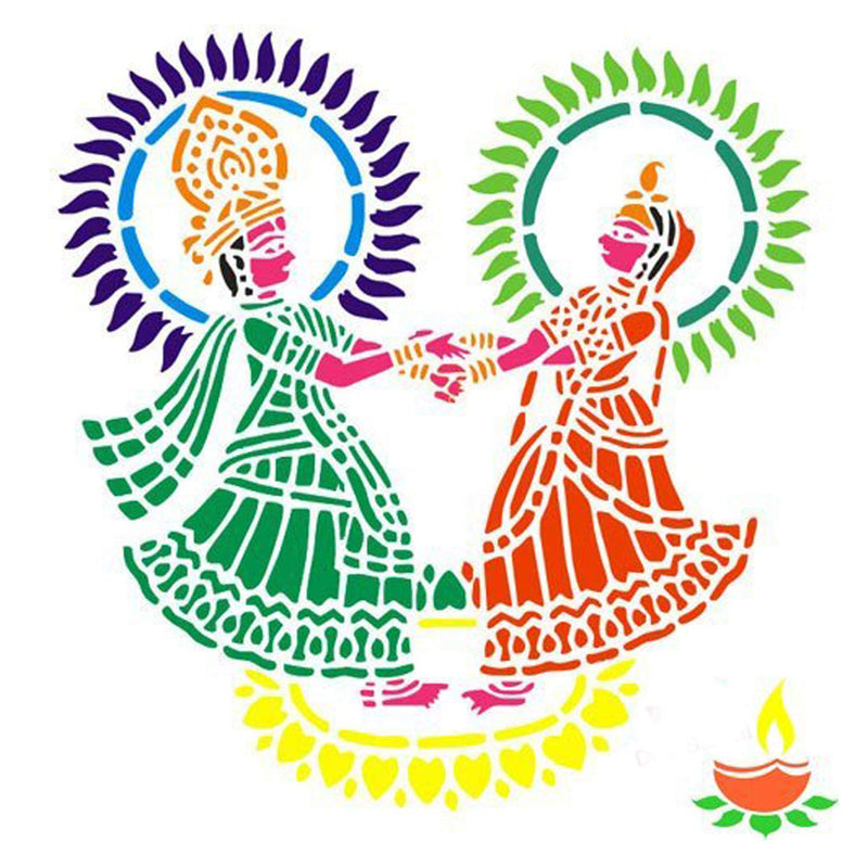 Incredible Gifts India Diwali Rangoli Stencil for Floor Decoration - Radha Krishna (30cm x 30cm, Wood, Brown)